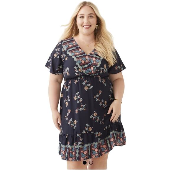 Dia & Co. West K.E.I. Nyla Wrap Front Mini Dress, Navy Floral Plus Size 1X, NWT - Picture 1 of 6